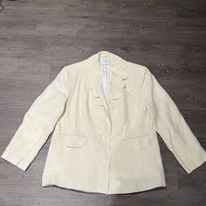 Elegant Linen Scallop Blazer 🤍 Cream Textured Jacket | Size M/L